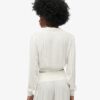 Long Sleeve Lace Trim Smocked Blouse