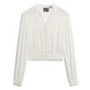 Long Sleeve Lace Trim Smocked Blouse