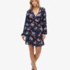 Long Sleeve V Neck Mini Wrap Dress