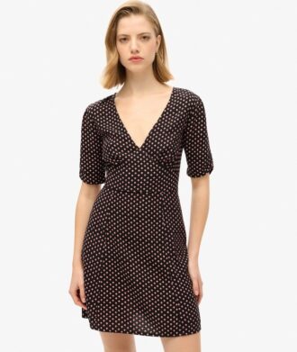 Printed Short Sleeve Mini Tea Dress