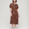 Printed Short Sleeve Tiered Midi Dress