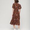 Printed Short Sleeve Tiered Midi Dress