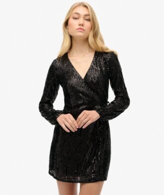Sequin Wrap Mini Dress
