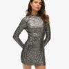 Sequinned Mock Neck Mini Dress