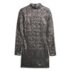 Sequinned Mock Neck Mini Dress