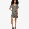 Short Sleeve Printed Mini Wrap Dress