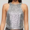 Sleeveless Sequin Racer Top