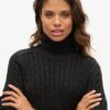 Slouchy Cable Roll Neck Jumper